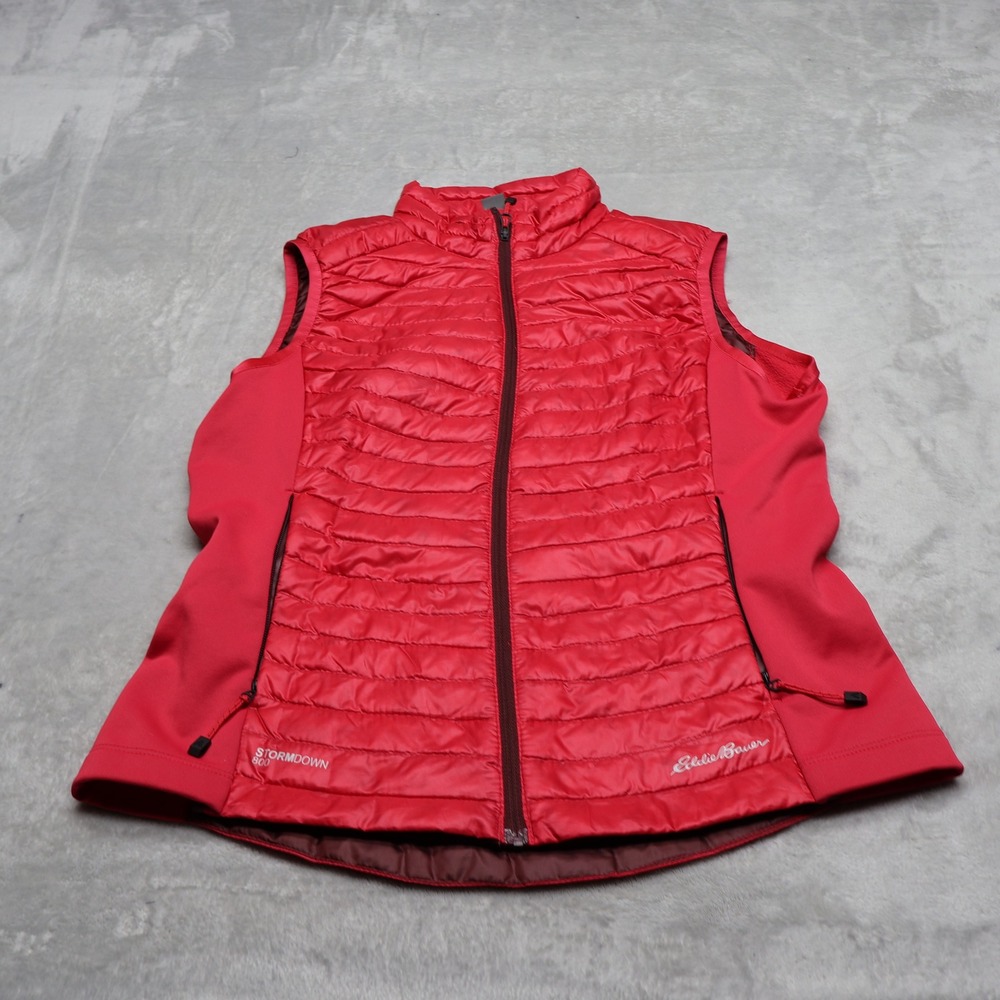 Eddie Bauer Down Vest Womens Petite Small Red StormDown 800 Insulated Puffer
